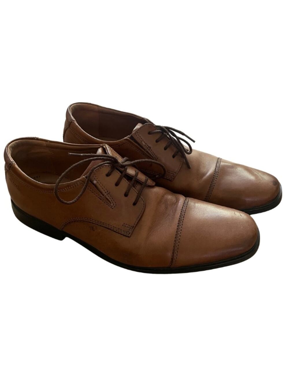 Clarks Men’s 9.5 Tan Leather Cap-Toe Derby Oxfords Dress Work Casual Suit #0023